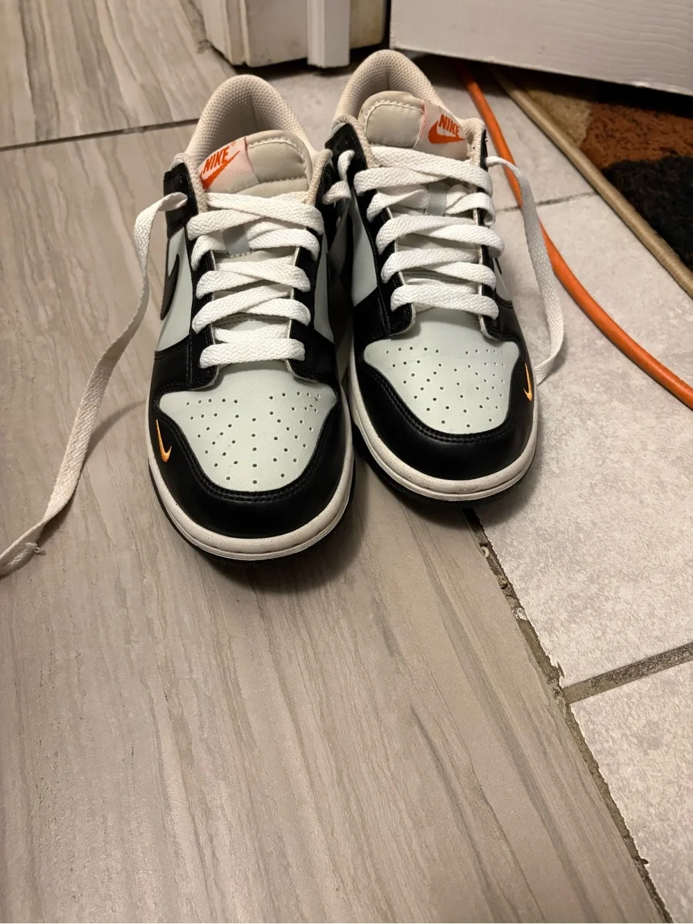 Nike Dunk Low Black Bright Mandarin Mini Swoosh (GS)